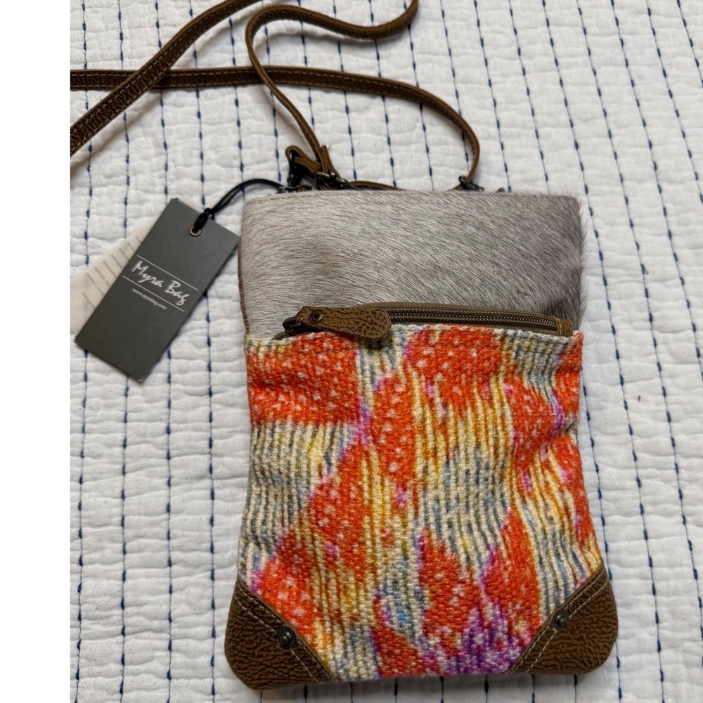 Myra Bag Small Crossbody Hair on Hide Woven Canvas Boho Shoulder Bag NWT